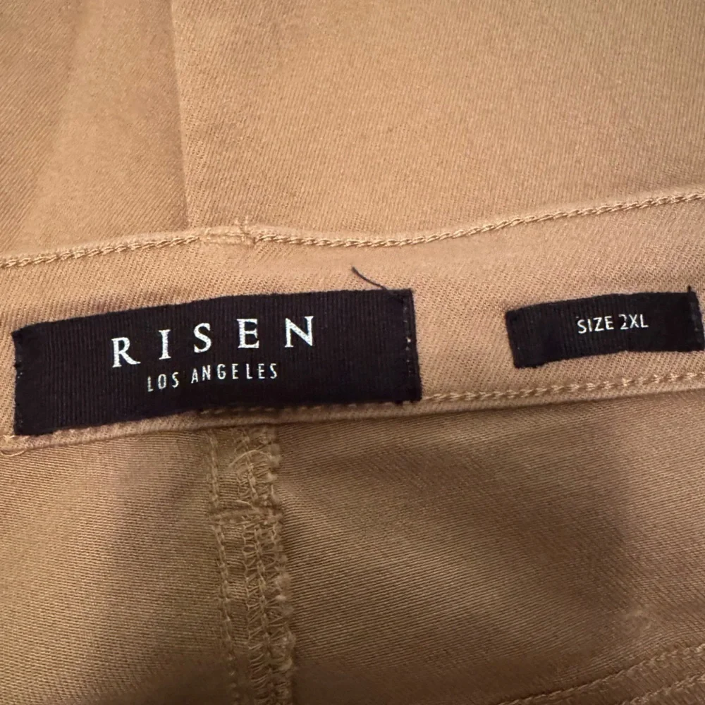 Risen Los Angeles Distressed Ankle Jeans with Cuff, Khaki, Size 2XL